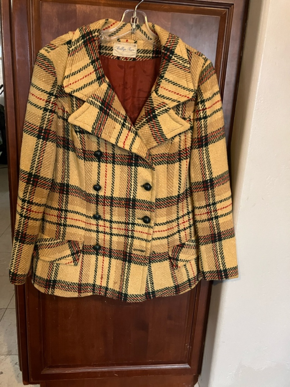 Vintage Style Brown Plaid Double-Breasted Women's Coat